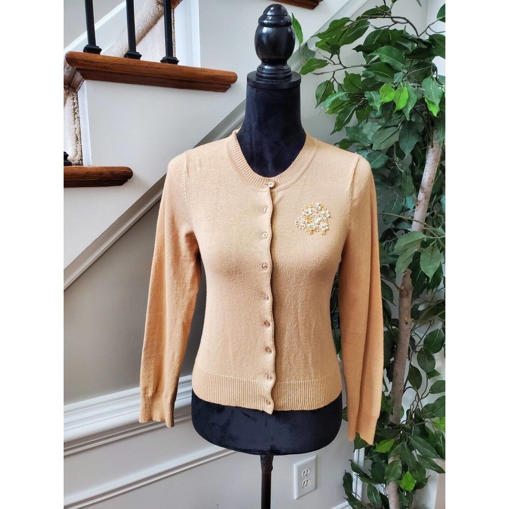 Eyeshadow Women Cream Ramie Long Sleeve Buttons Front Casual Cardigan Sweater M